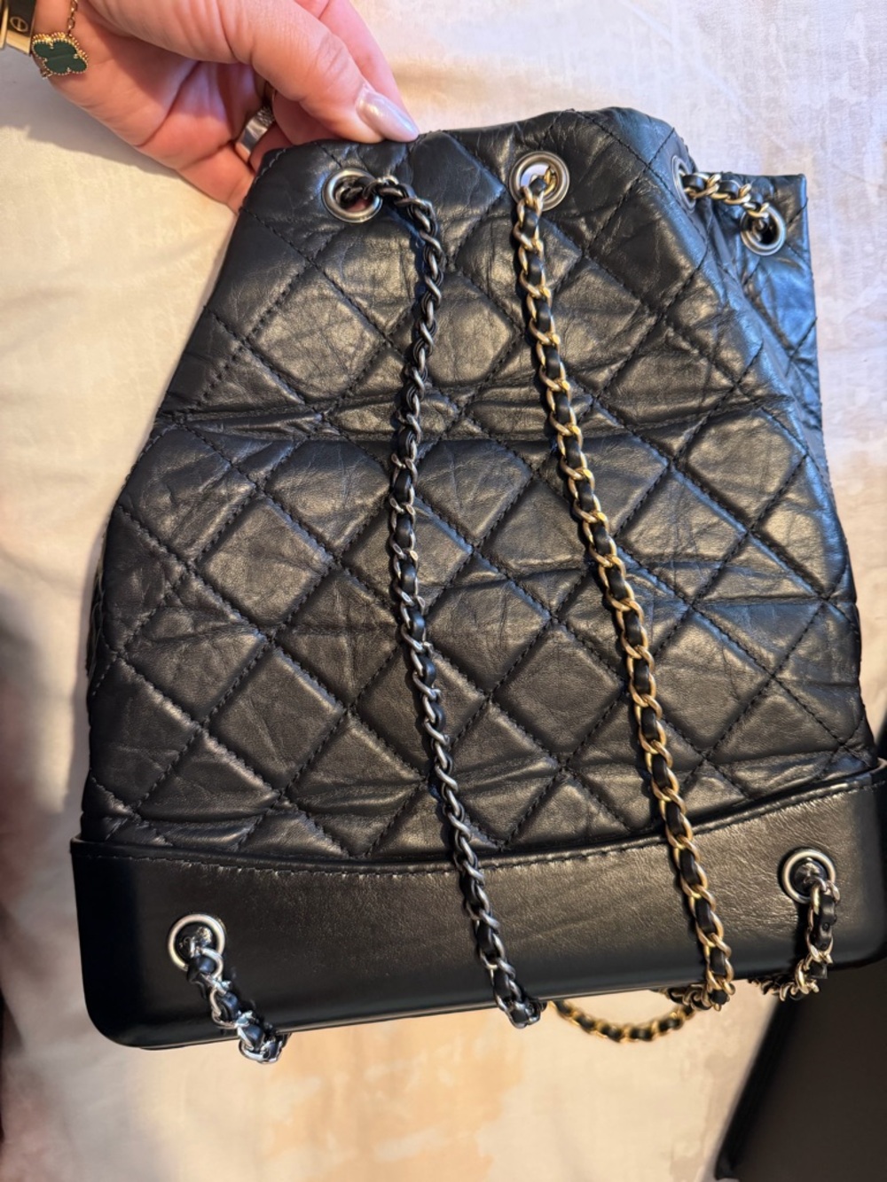 CHANEL Gabrielle Black Quilted Lambskin Drawstring Bucket Bag with Chain Strap - Picture 7 of 9